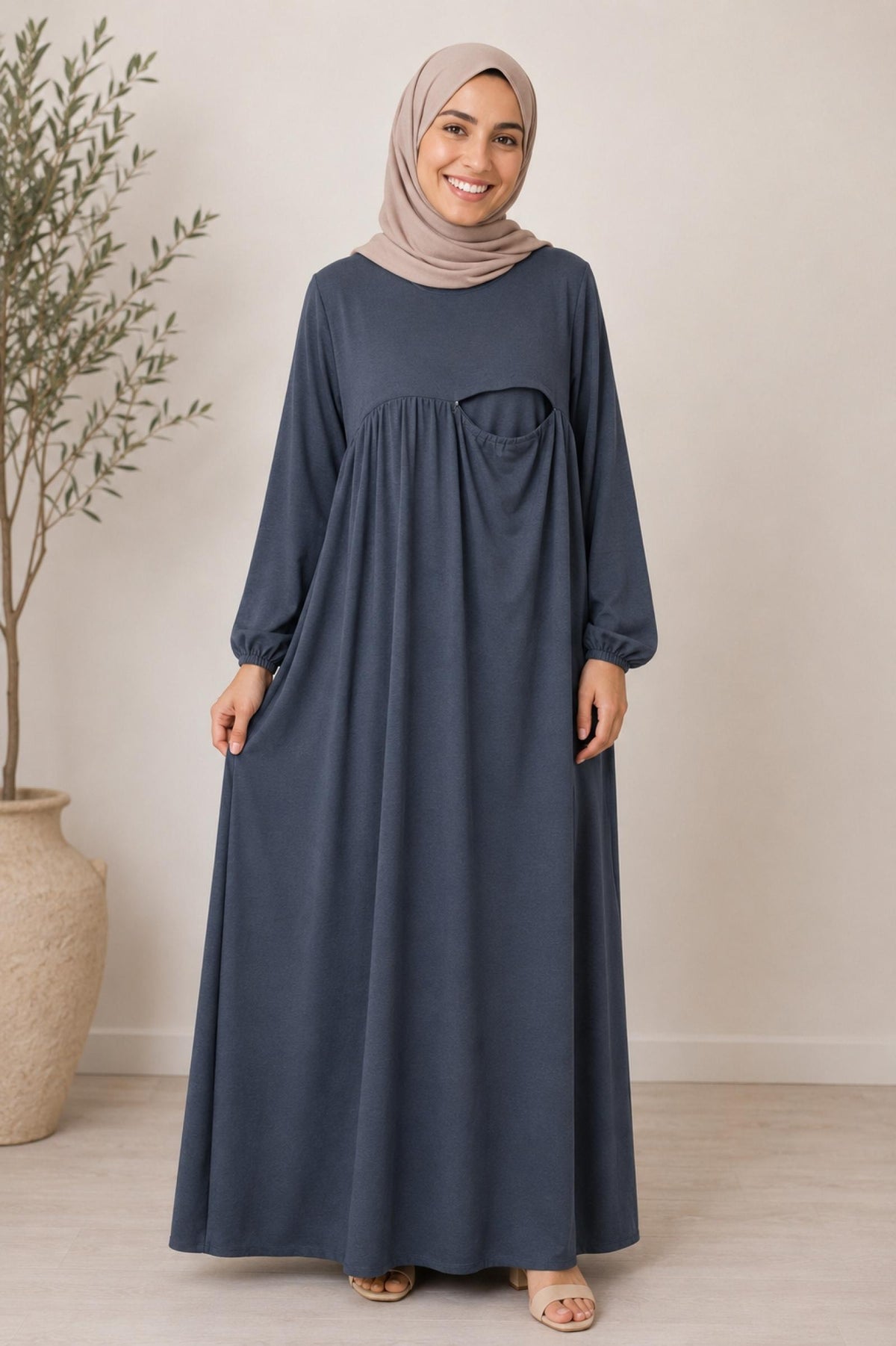 Abaya d’allaitement grandes tailles gris foncé Modèle Labane - Santa Mode - vue 2