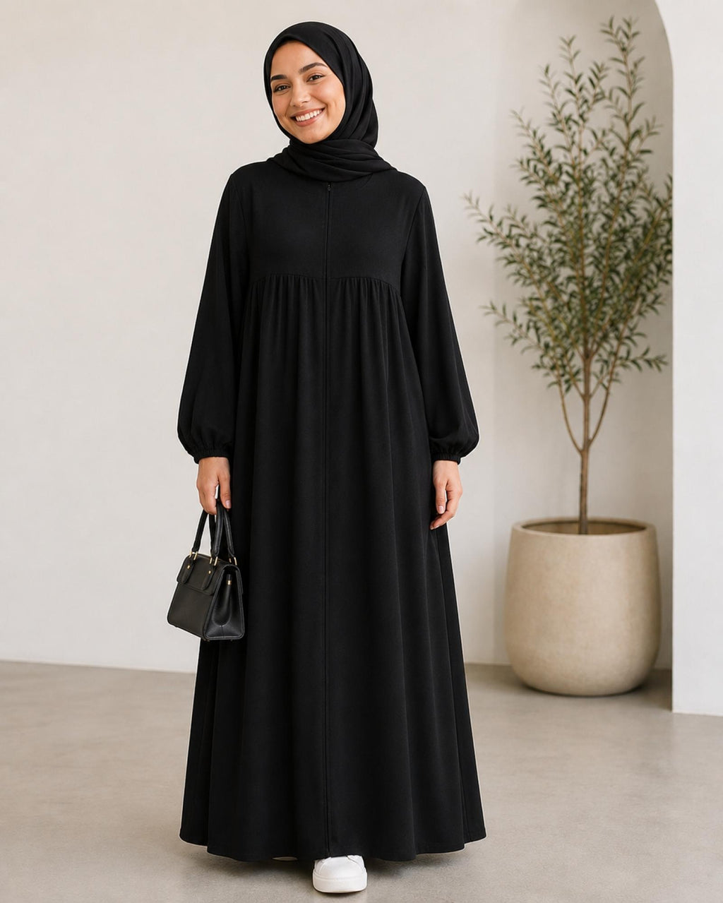 Abaya d’allaitement grandes tailles noire Modèle Labane - Santa Mode