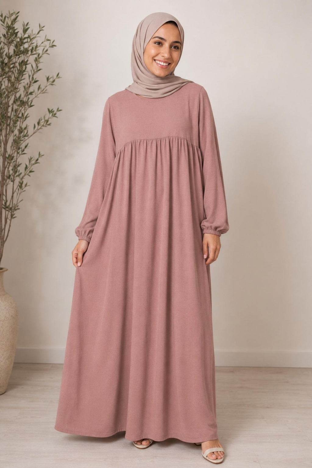 Abaya d’allaitement grandes tailles vieux rose Modèle Labane - Santa Mode