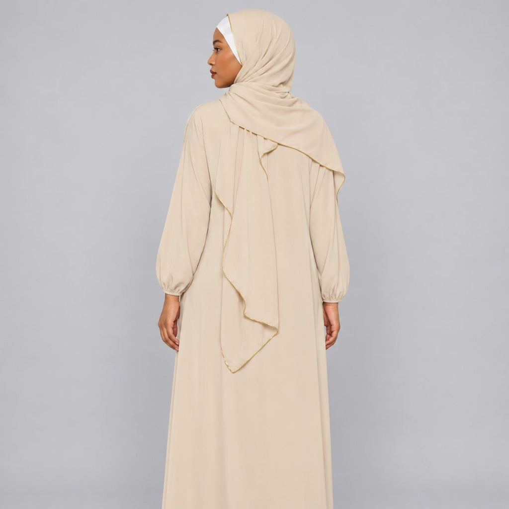 Abaya grandes tailles beige avec châle Modèle Camila - vue 3