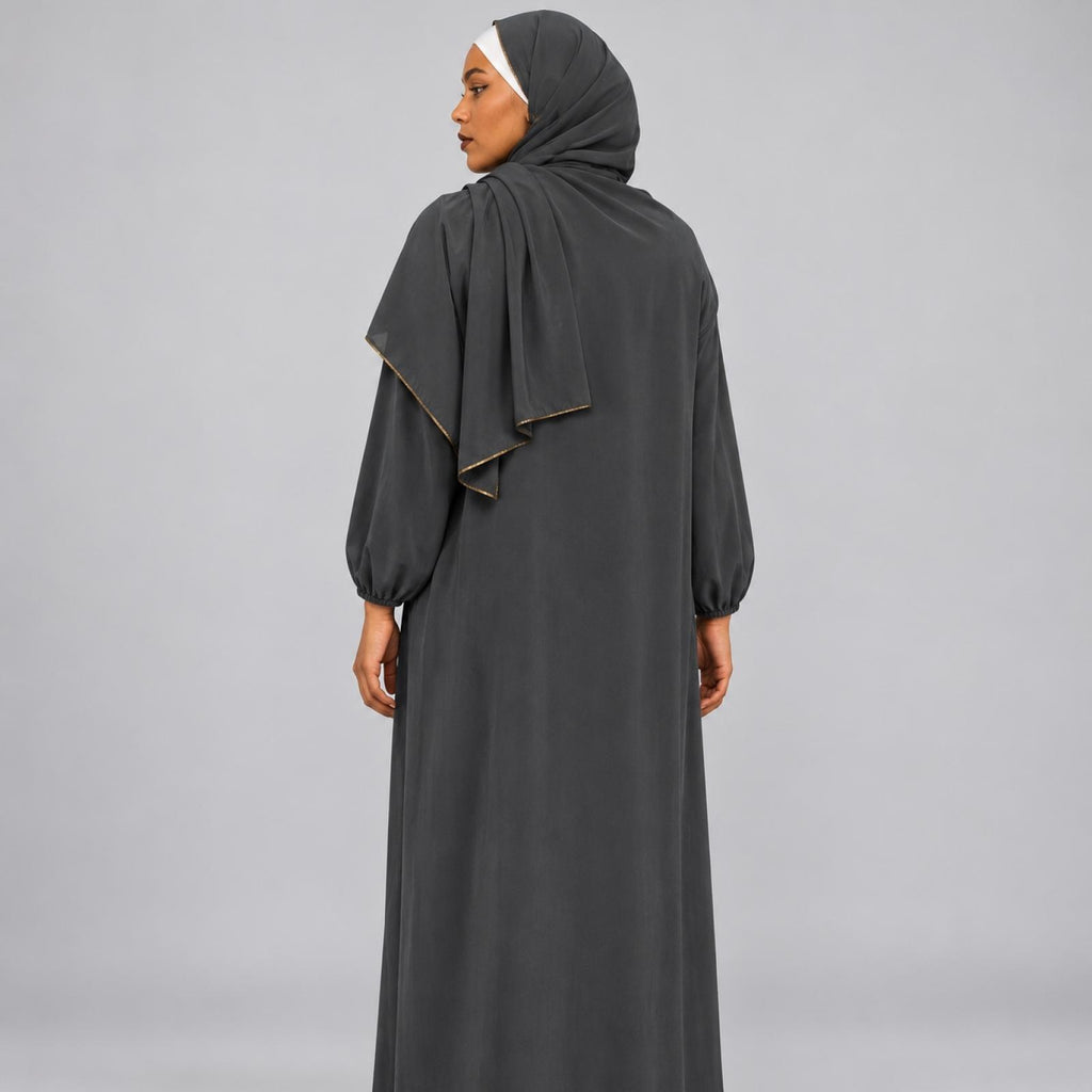 Abaya grandes tailles gris foncé avec châle Modèle Camila - vue 2