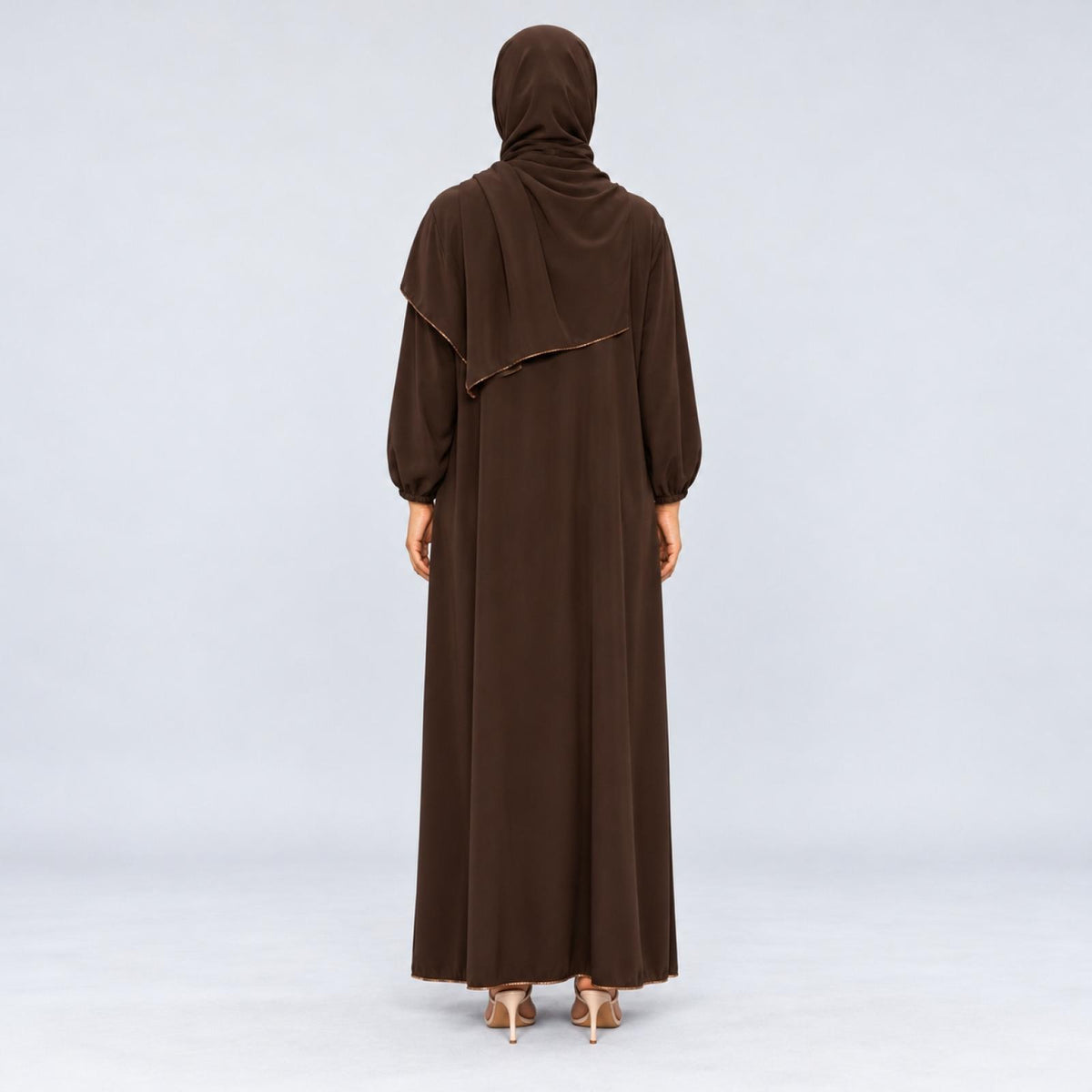 Abaya grandes tailles marron avec châle Modèle Camila - vue 3