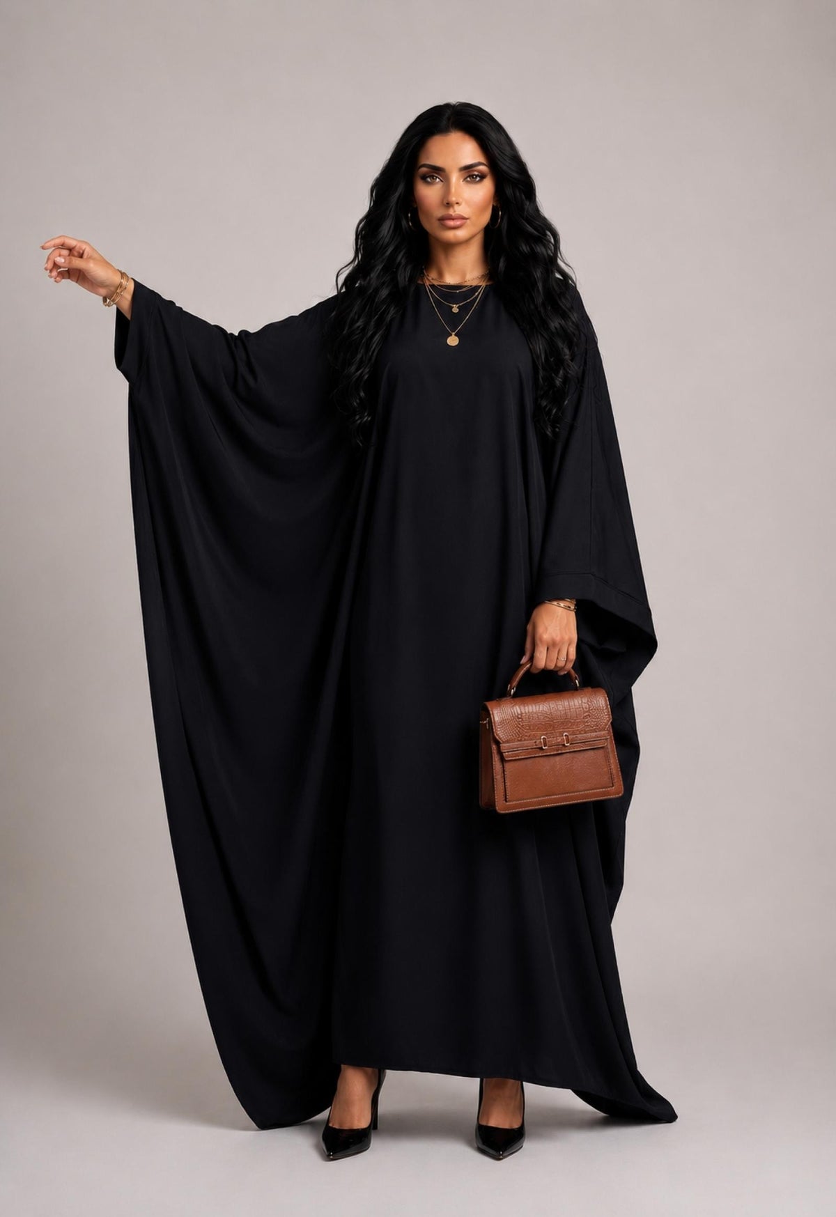 Abaya papillon grandes tailles noire Modèle Fara
