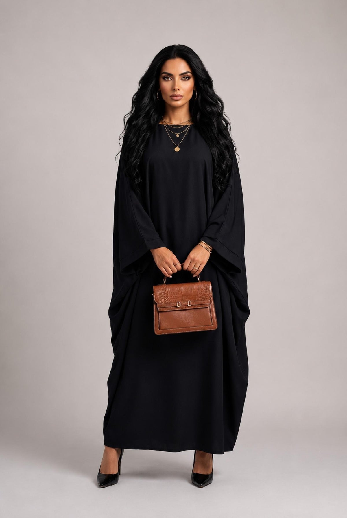 Abaya papillon grandes tailles noire Modèle Fara - vue 2