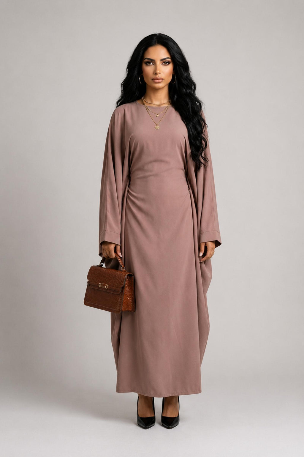 Abaya papillon grandes tailles vieux rose Modèle Fara - Santa Mode - vue 2