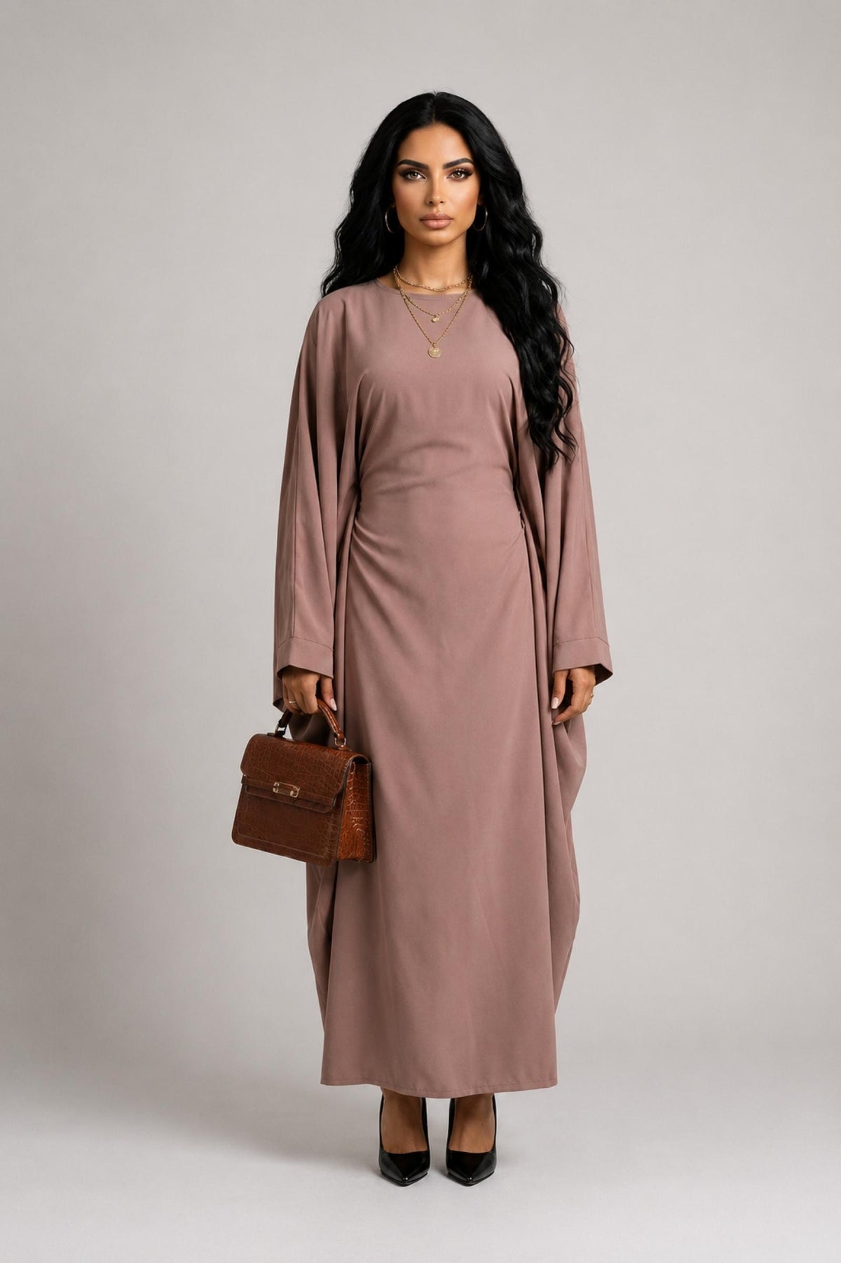 Abaya papillon grandes tailles vieux rose Modèle Fara - Santa Mode - vue 2