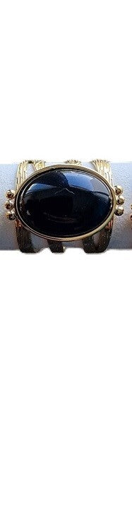 Bague acier inoxydable pierre noire ovale