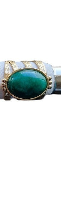 Bague Ajustable en Acier Inoxydable avec Pierre Verte Ovale