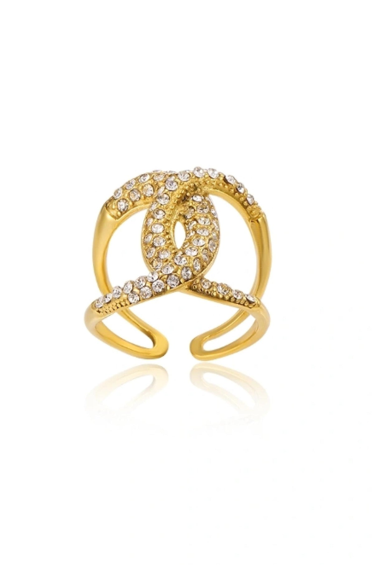 Bague Double Cercle Dorée acier inoxydable - vue 2