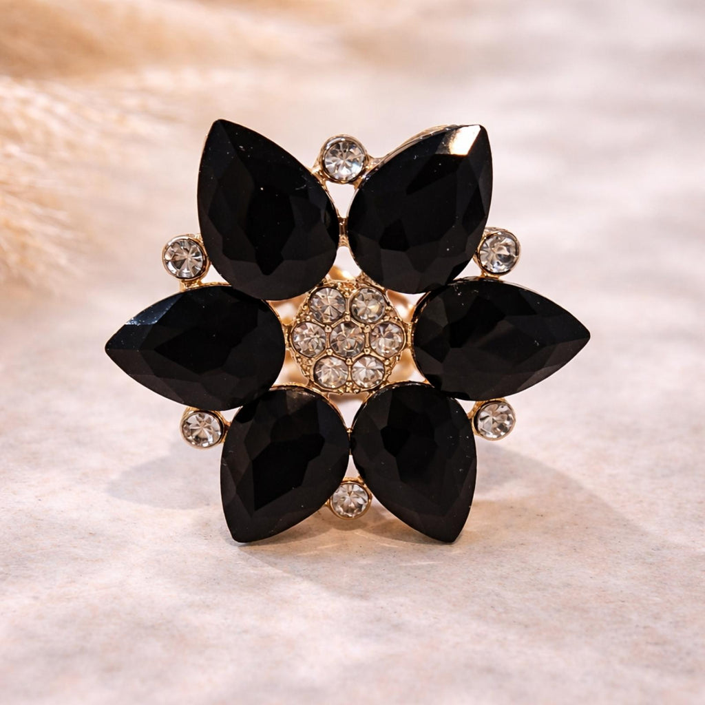 Bague Fleur de Cristal Noir - vue 2