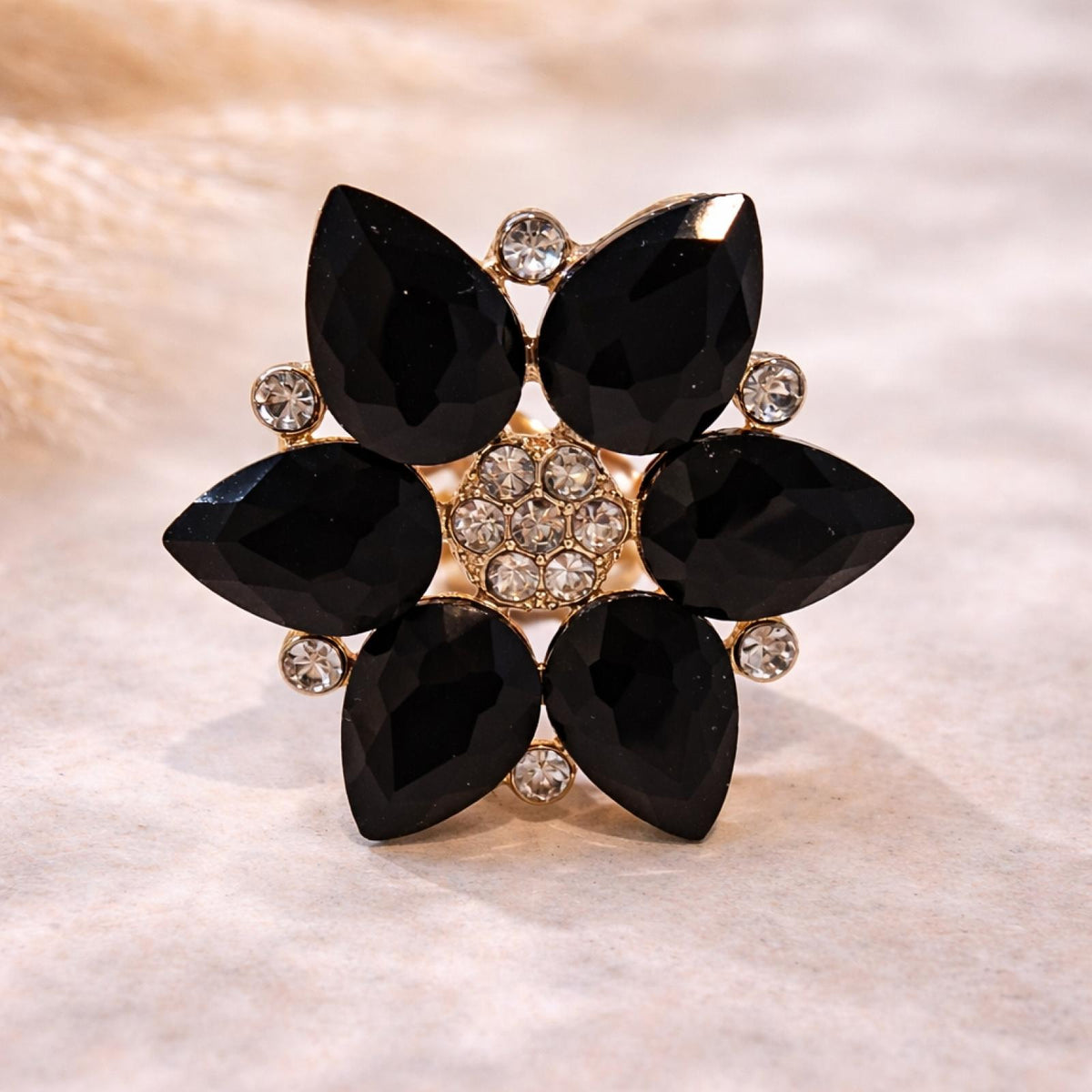 Bague Fleur de Cristal Noir - vue 2
