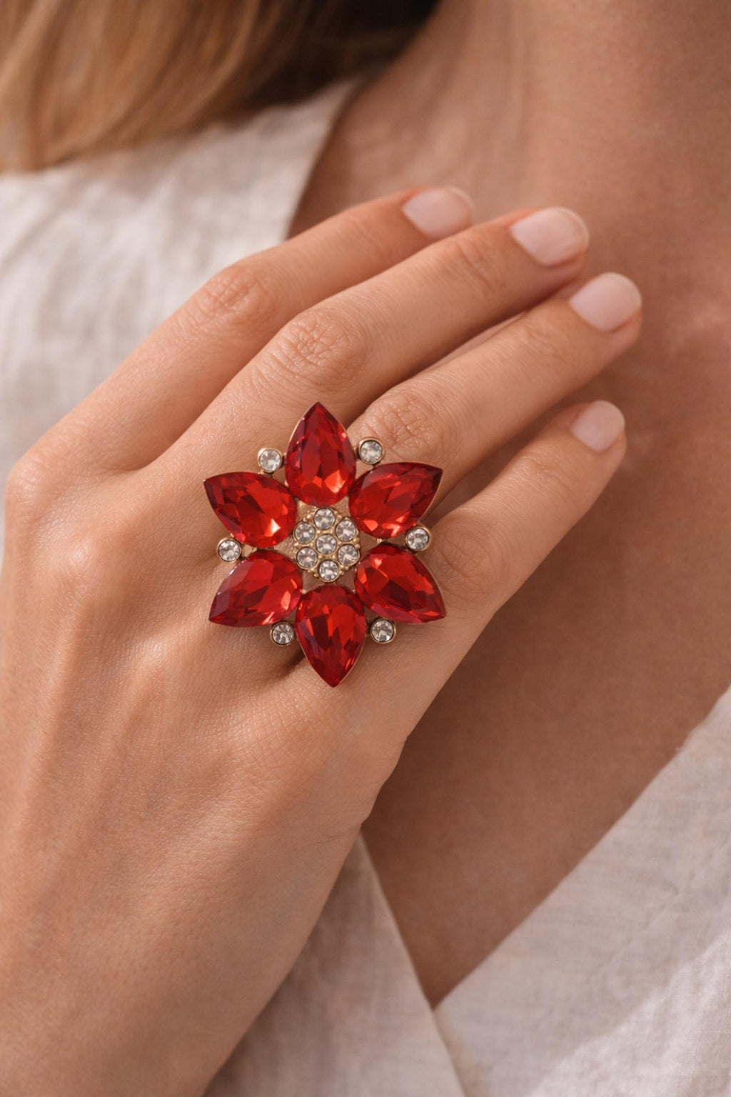 Bague Fleur de Cristal Rouge