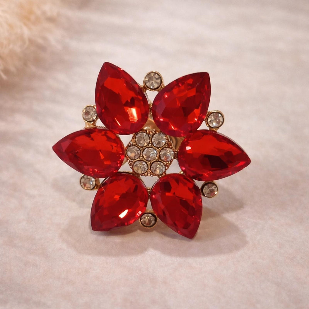 Bague Fleur de Cristal Rouge - vue 2