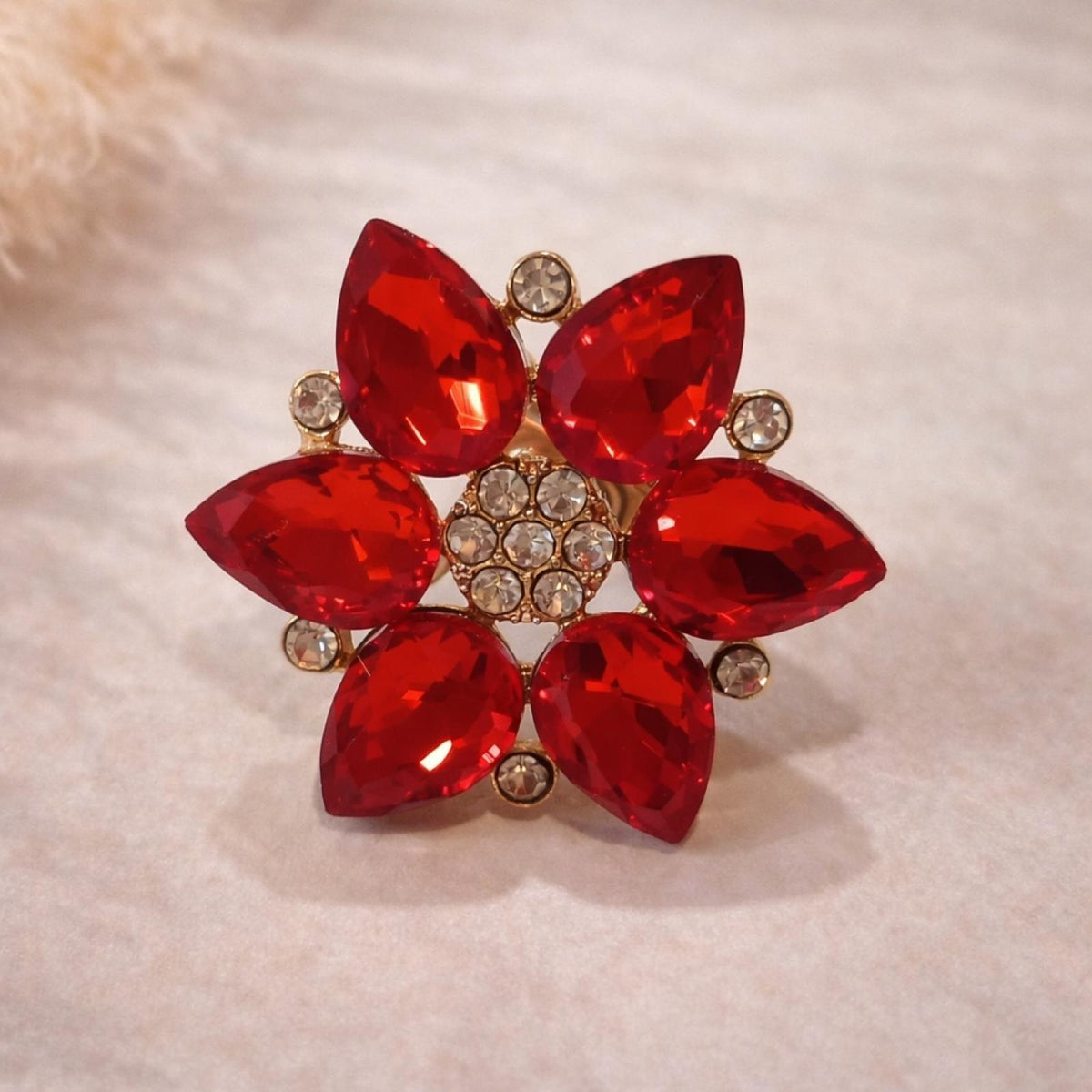 Bague Fleur de Cristal Rouge - vue 2