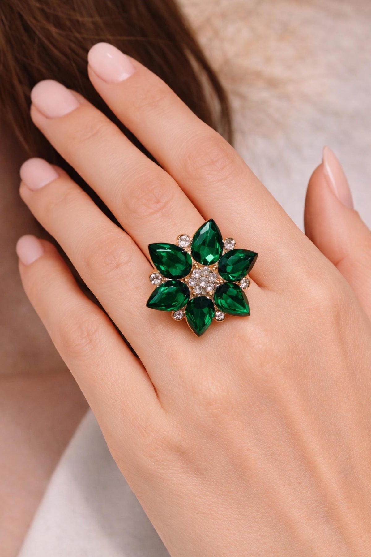 Bague Fleur de Cristal Vert