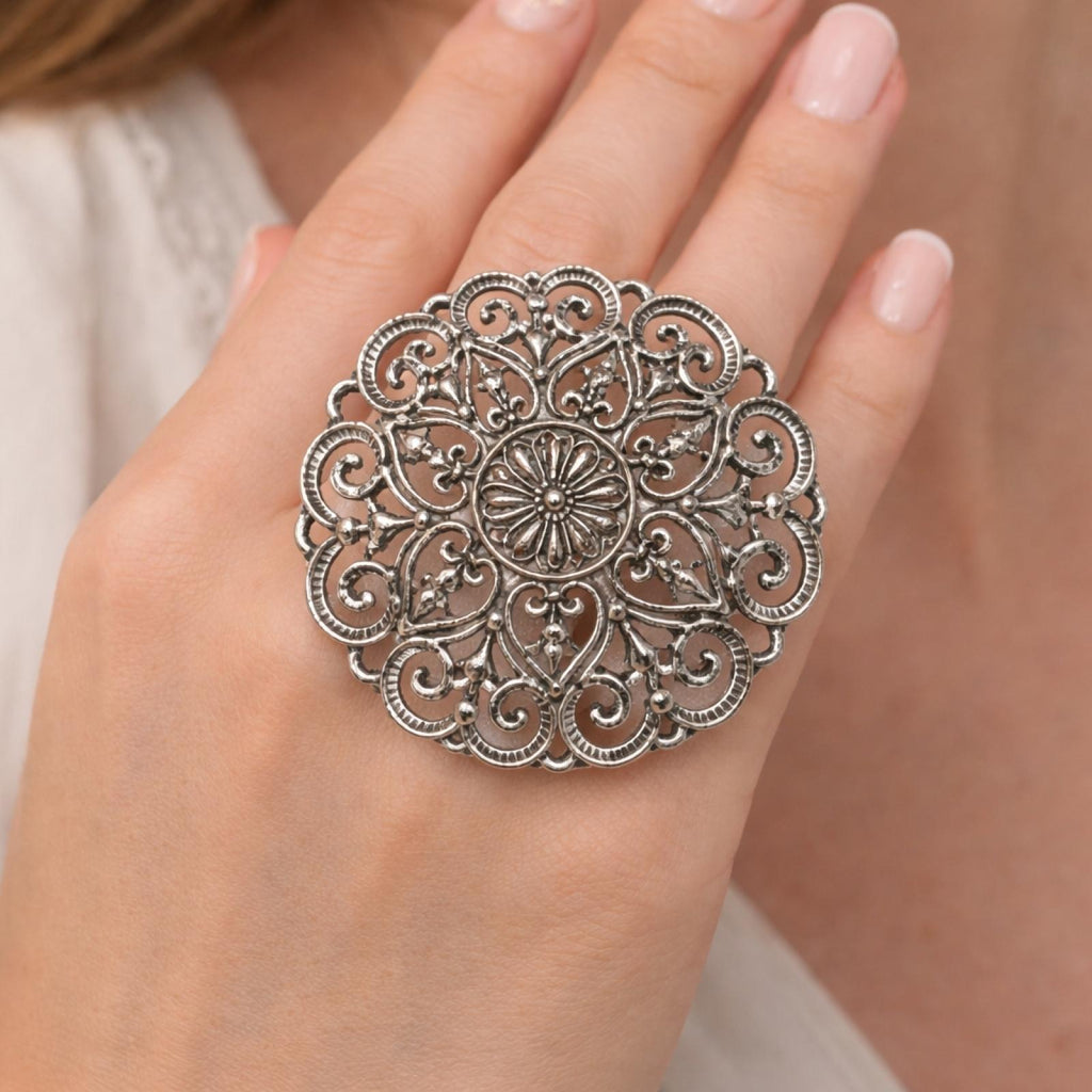 Bague Rosace Bohème Chic Argentée