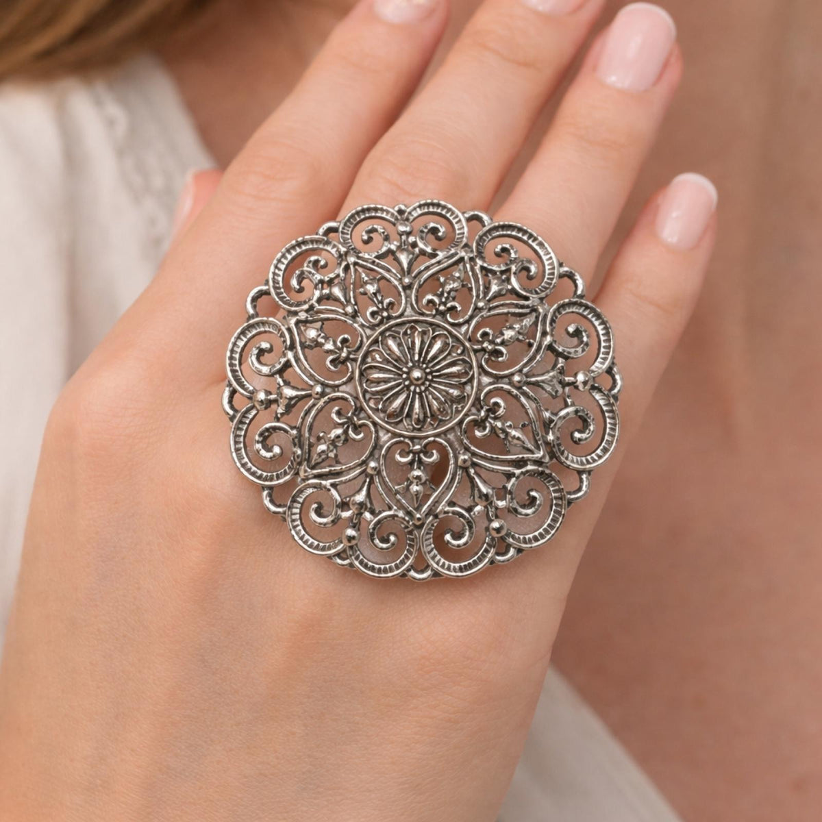 Bague Rosace Bohème Chic Argentée