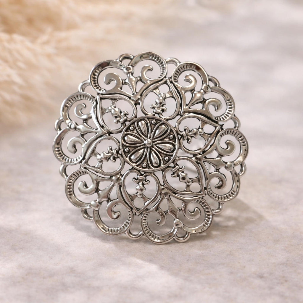 Bague Rosace Bohème Chic Argentée - vue 2