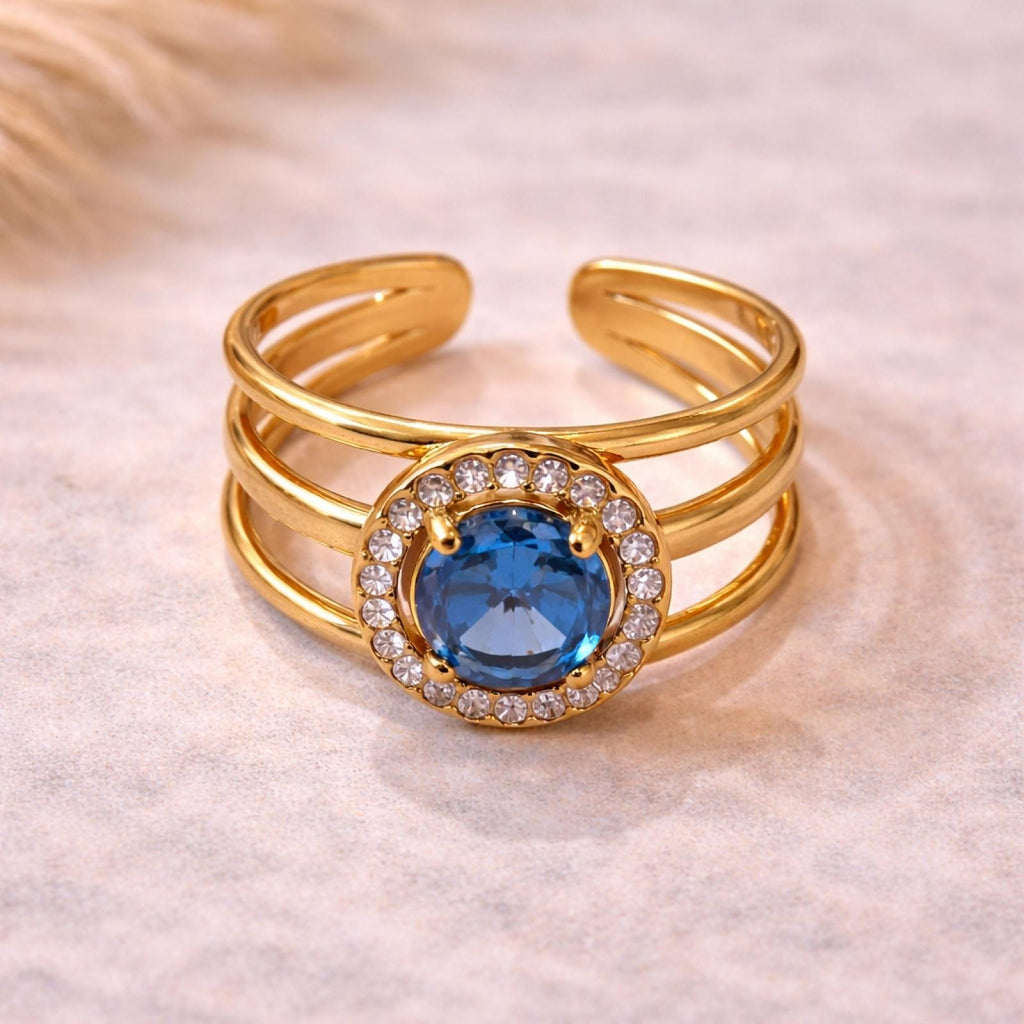 Bague Saphira Bleu et Dorée - vue 2