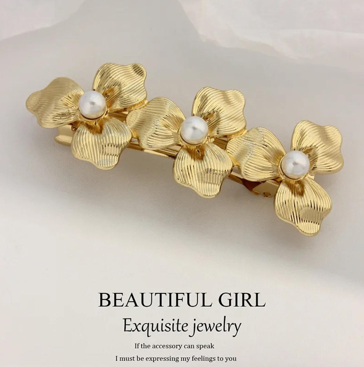 Barrette Triple Fleur Dorée - Santa Mode