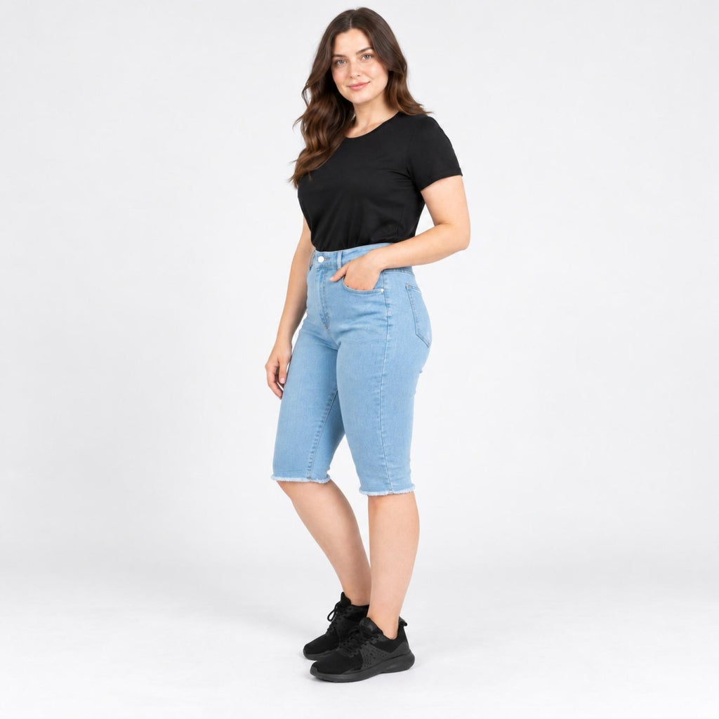 Bermuda en jean grande taille délavé Modèle Prato - vue 7