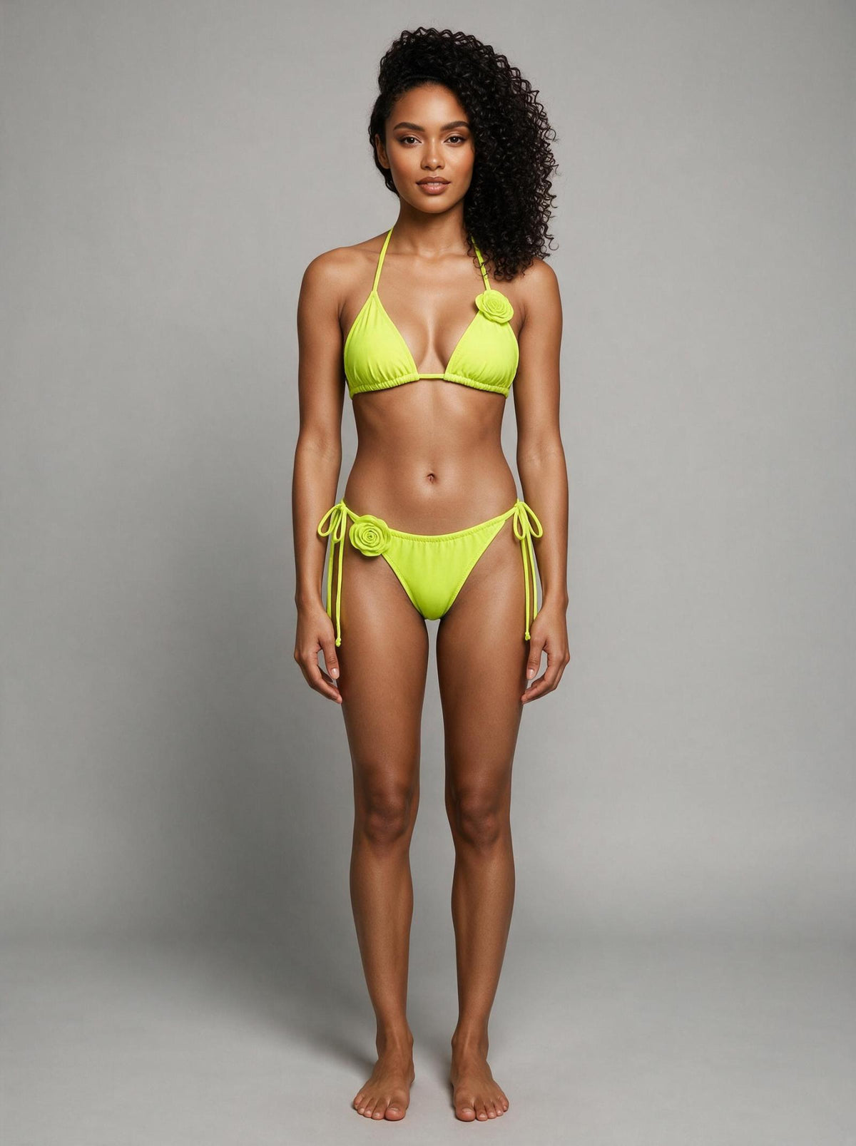 Bikini jaune triangle à fleurs en relief Modèle Ysalis - vue 4