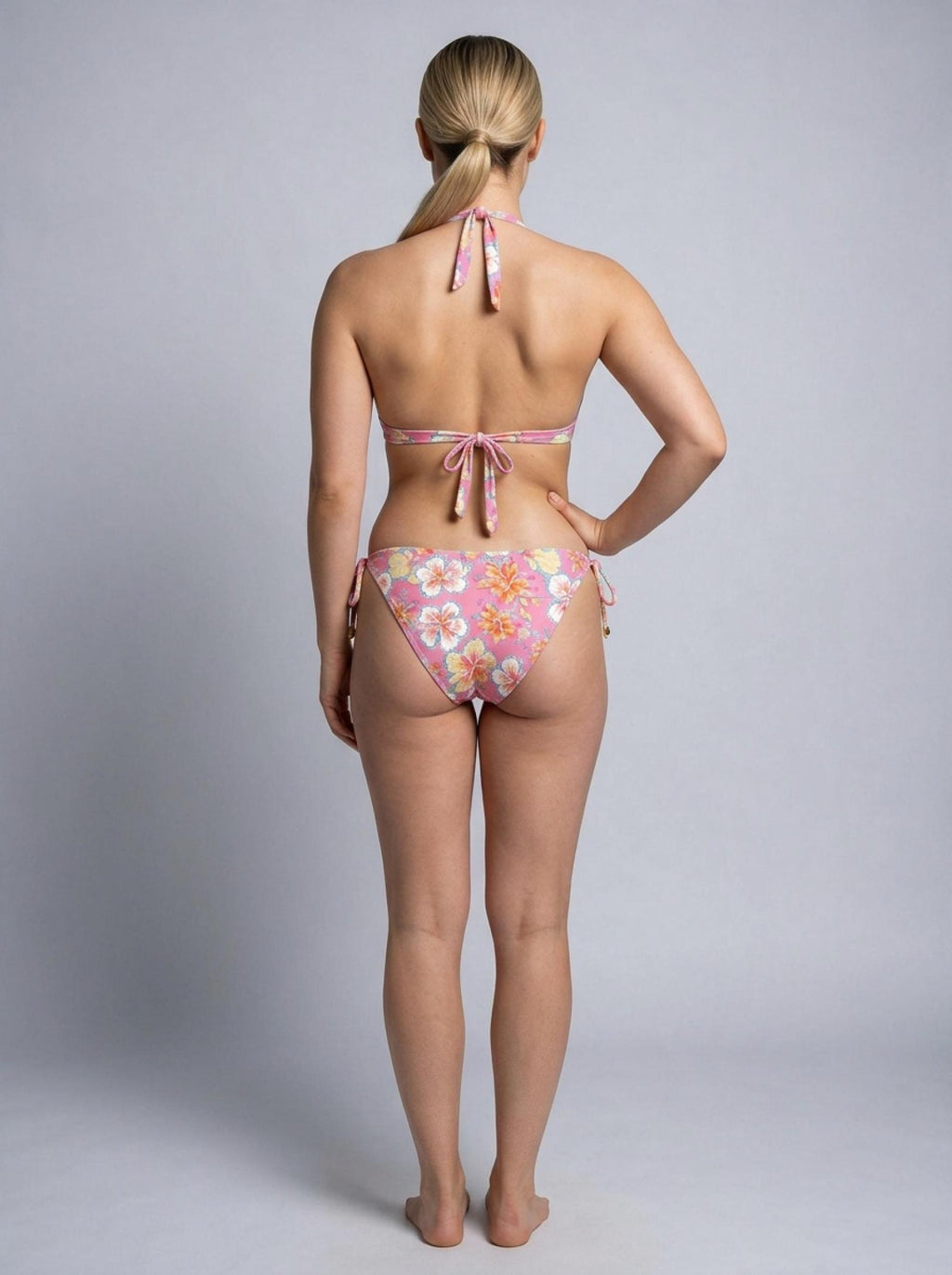 Bikini rose fleuri triangle à nouer Modèle Keely - vue 2