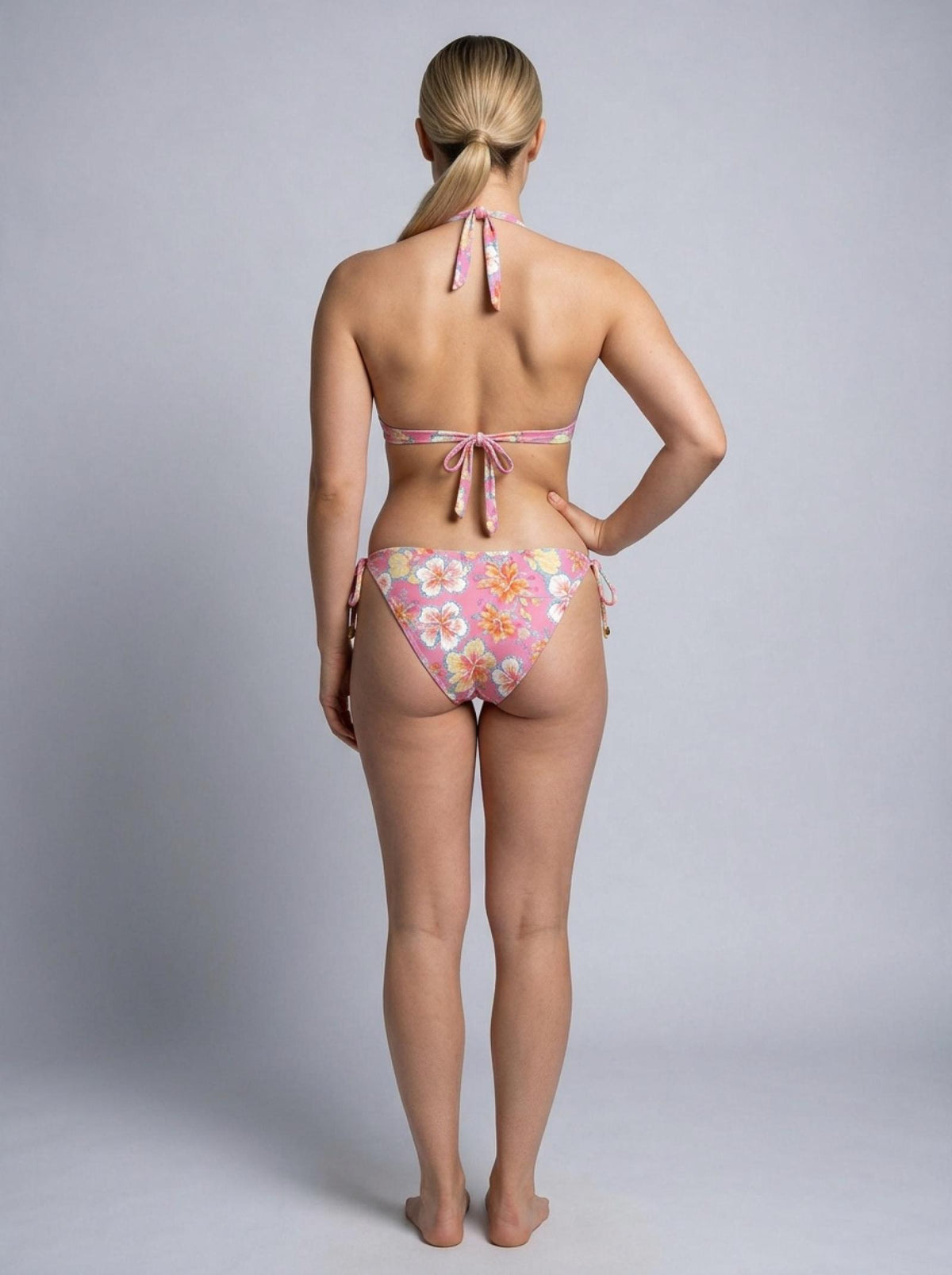 Bikini rose fleuri triangle à nouer Modèle Keely - vue 2