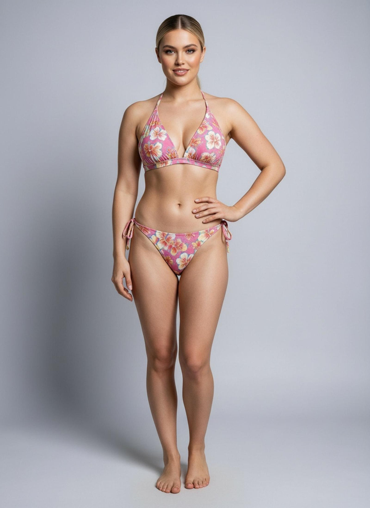 Bikini rose fleuri triangle à nouer Modèle Keely - vue 3