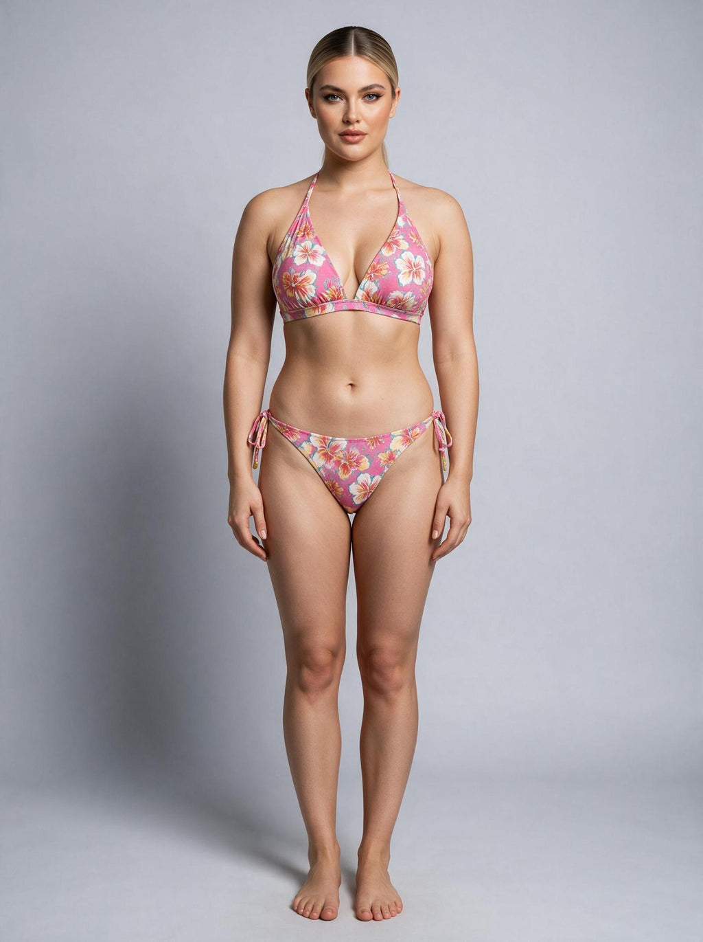 Bikini rose fleuri triangle à nouer Modèle Keely - vue 5