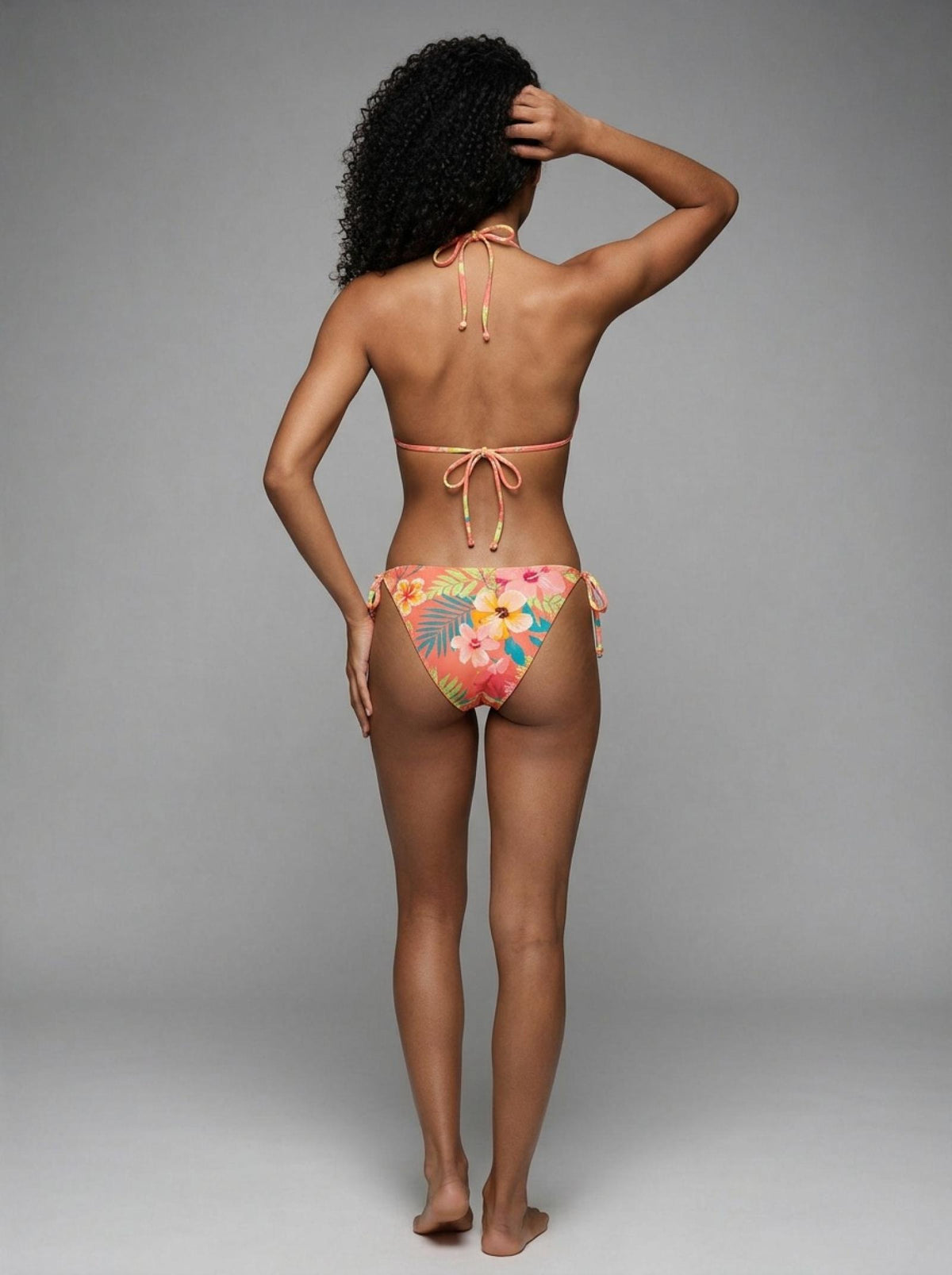 Bikini saumon triangle et culotte fleurie Modèle Saffiya - vue 2
