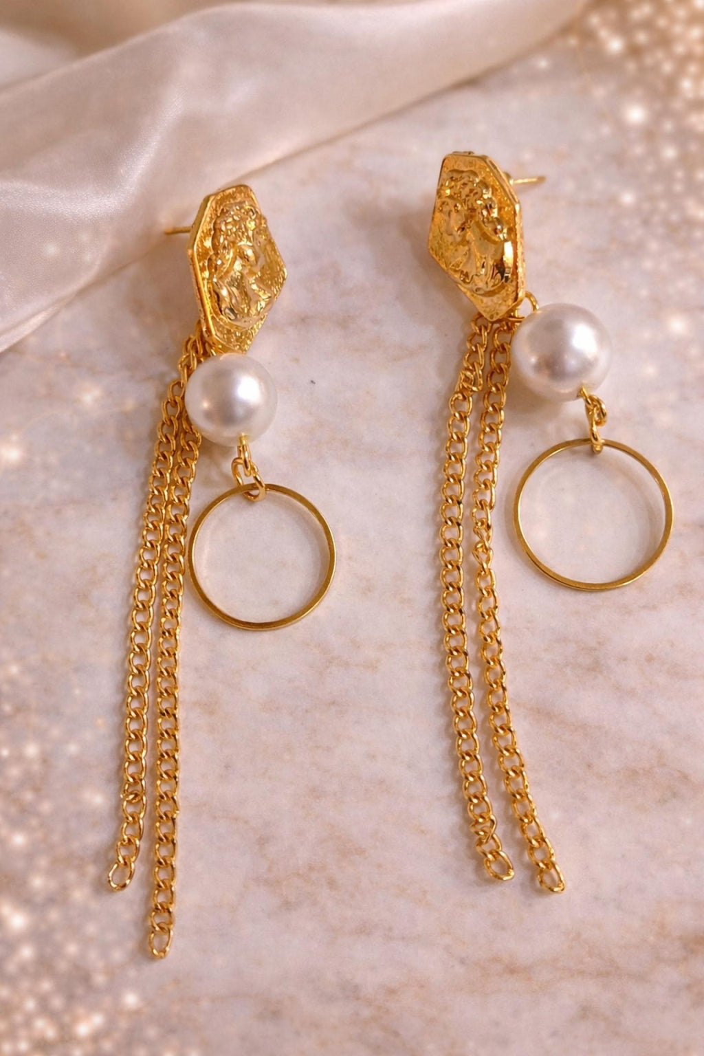 Boucles Chaîne & Perle Dorées acier inoxydable