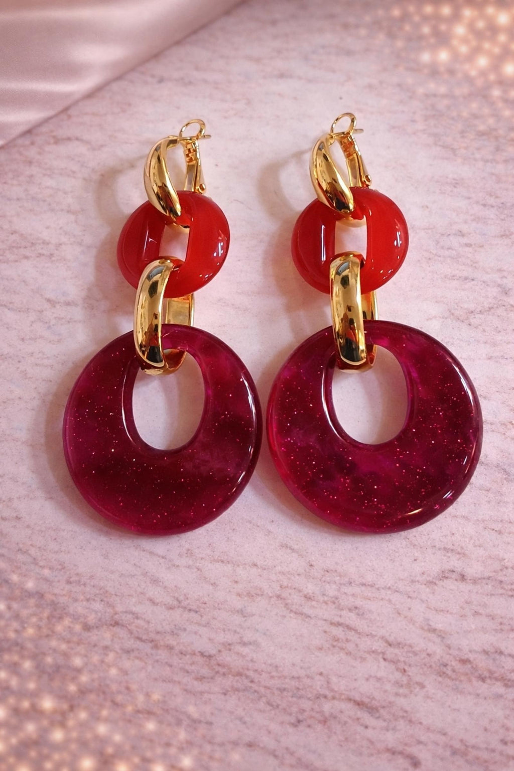 Boucles d'oreilles Anneaux superposés Rouge pailleté