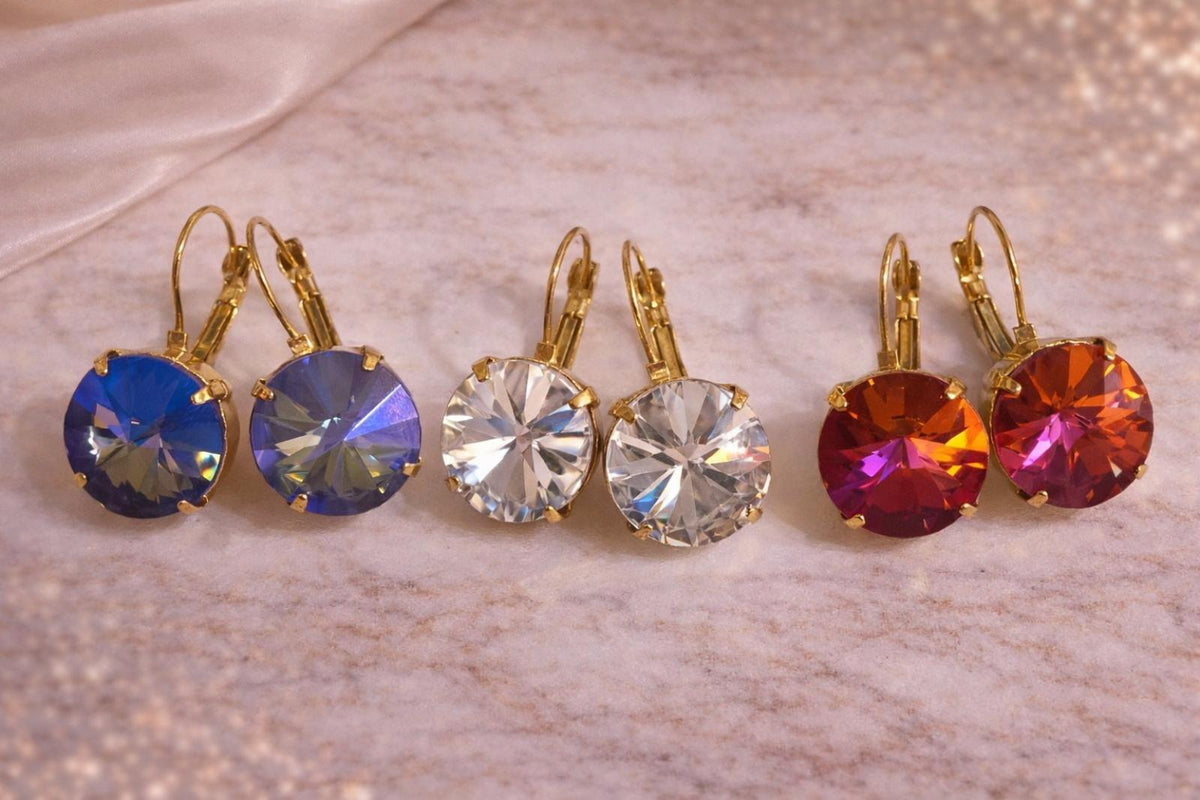 Boucles d'oreilles Cristal Bleu foncé Rond - vue 2