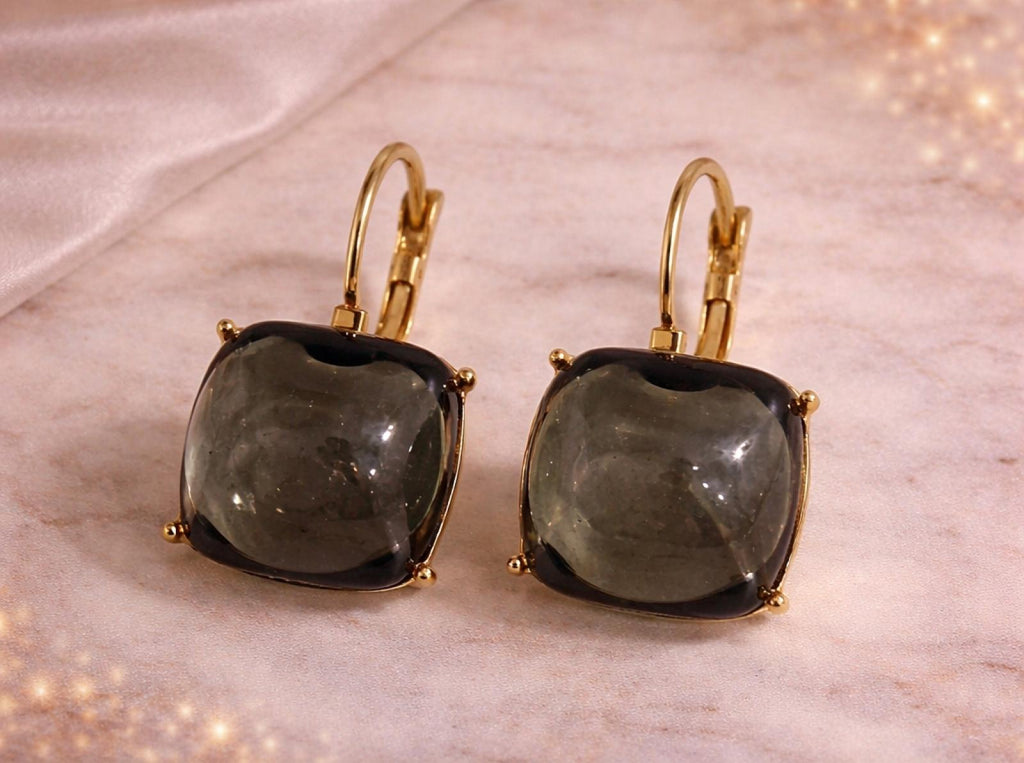 Boucles d'oreilles Cristal Rond Gris Foncé