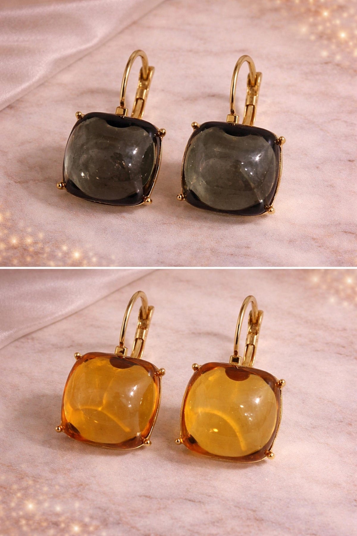 Boucles d'oreilles Cristal Rond Gris Foncé - vue 2