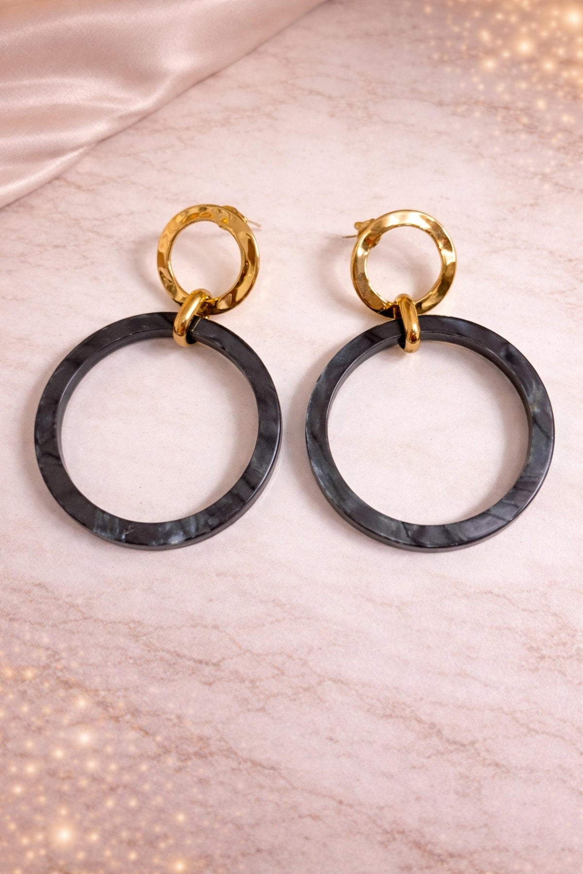 Boucles d'oreilles Double Anneau Noir Marbré