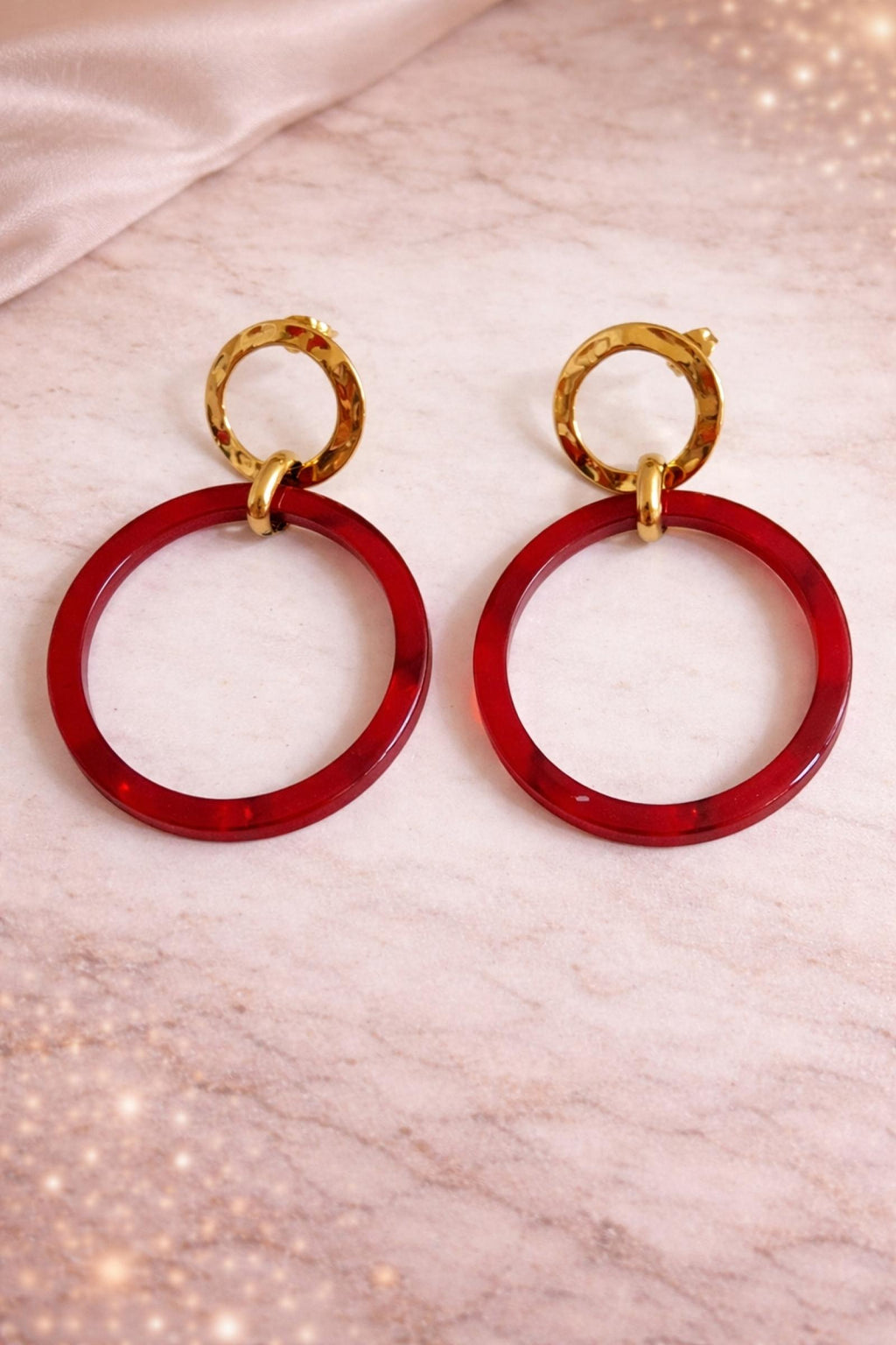 Boucles d'oreilles Double Anneau Rouge Marbré