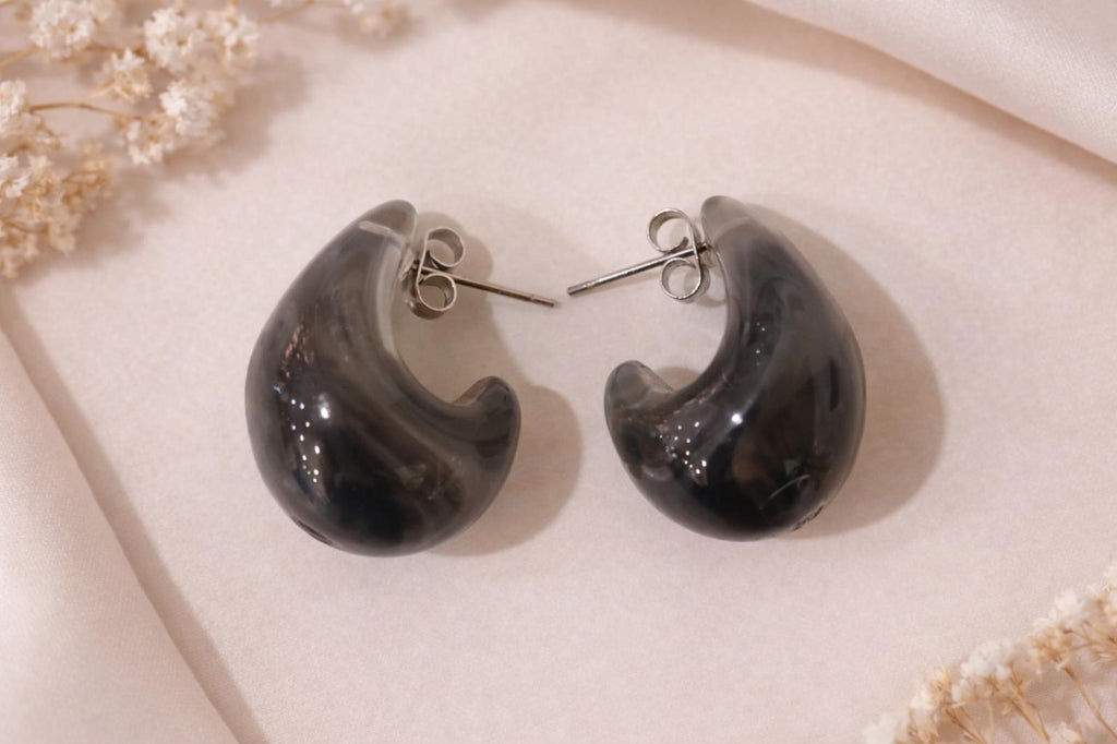 Boucles d'oreilles Gouttes d'eau Gris Noir