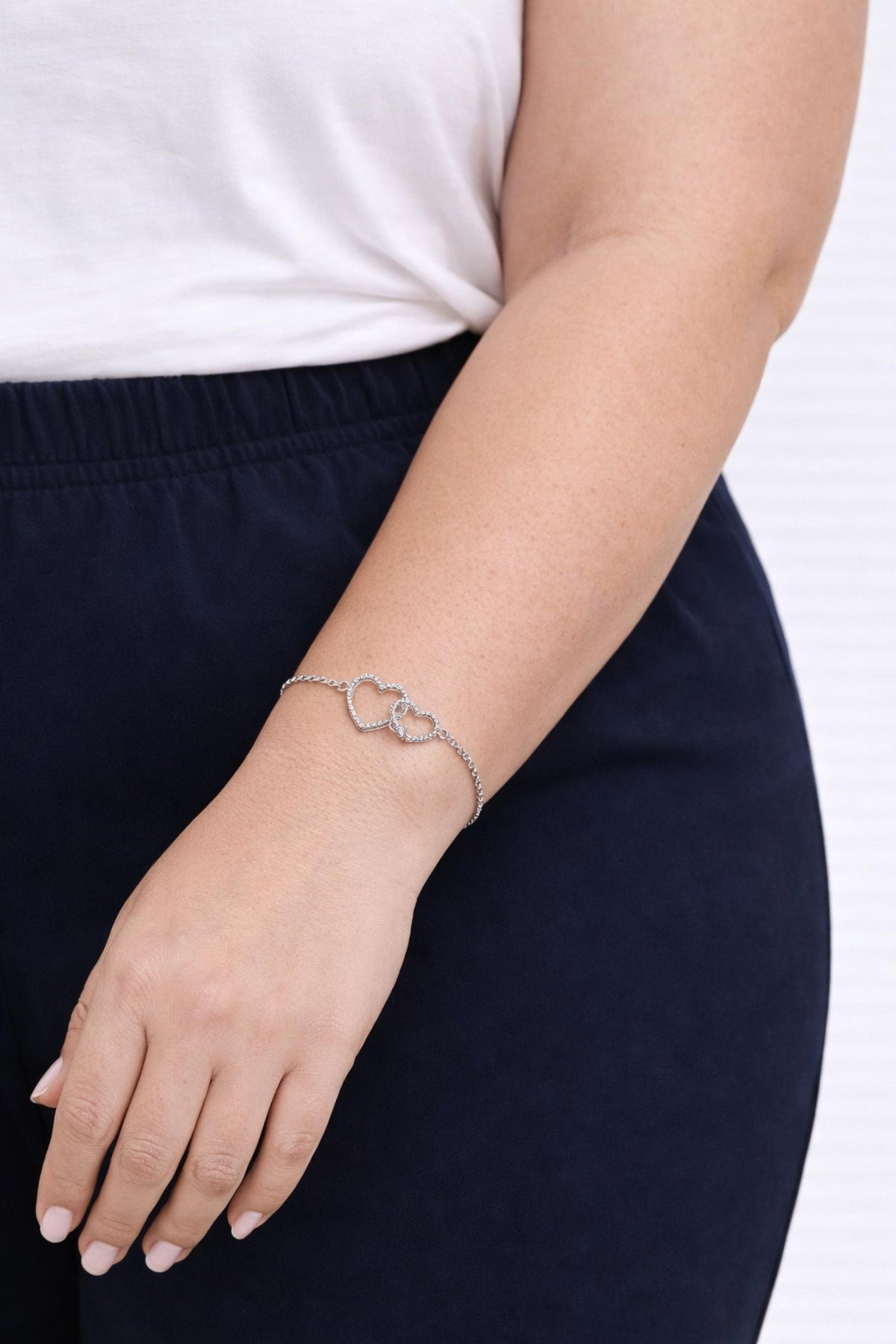 Bracelet Double Cœur Argenté acier inoxydable