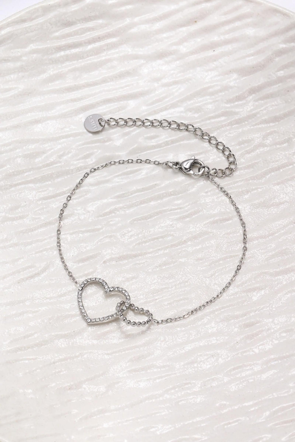 Bracelet Double Cœur Argenté acier inoxydable - vue 2