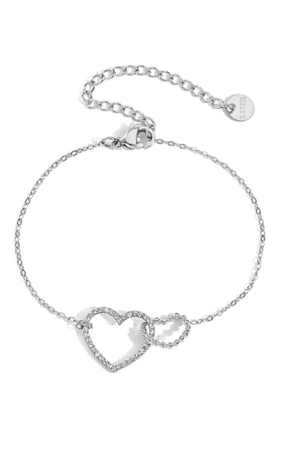 Bracelet Double Cœur Argenté acier inoxydable - vue 3