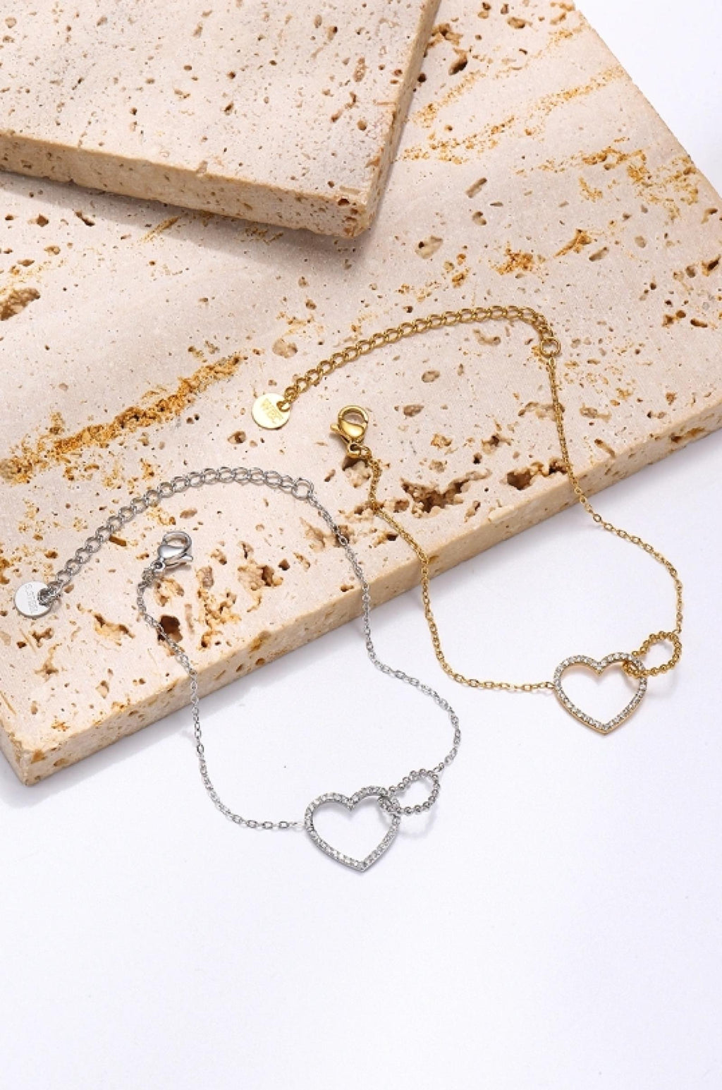Bracelet Double Cœur Argenté acier inoxydable - vue 4