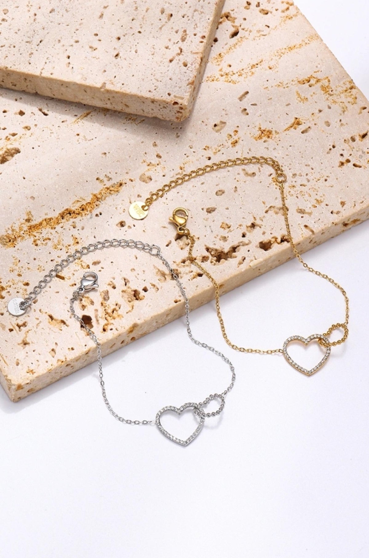 Bracelet Double Cœur Argenté acier inoxydable - vue 4