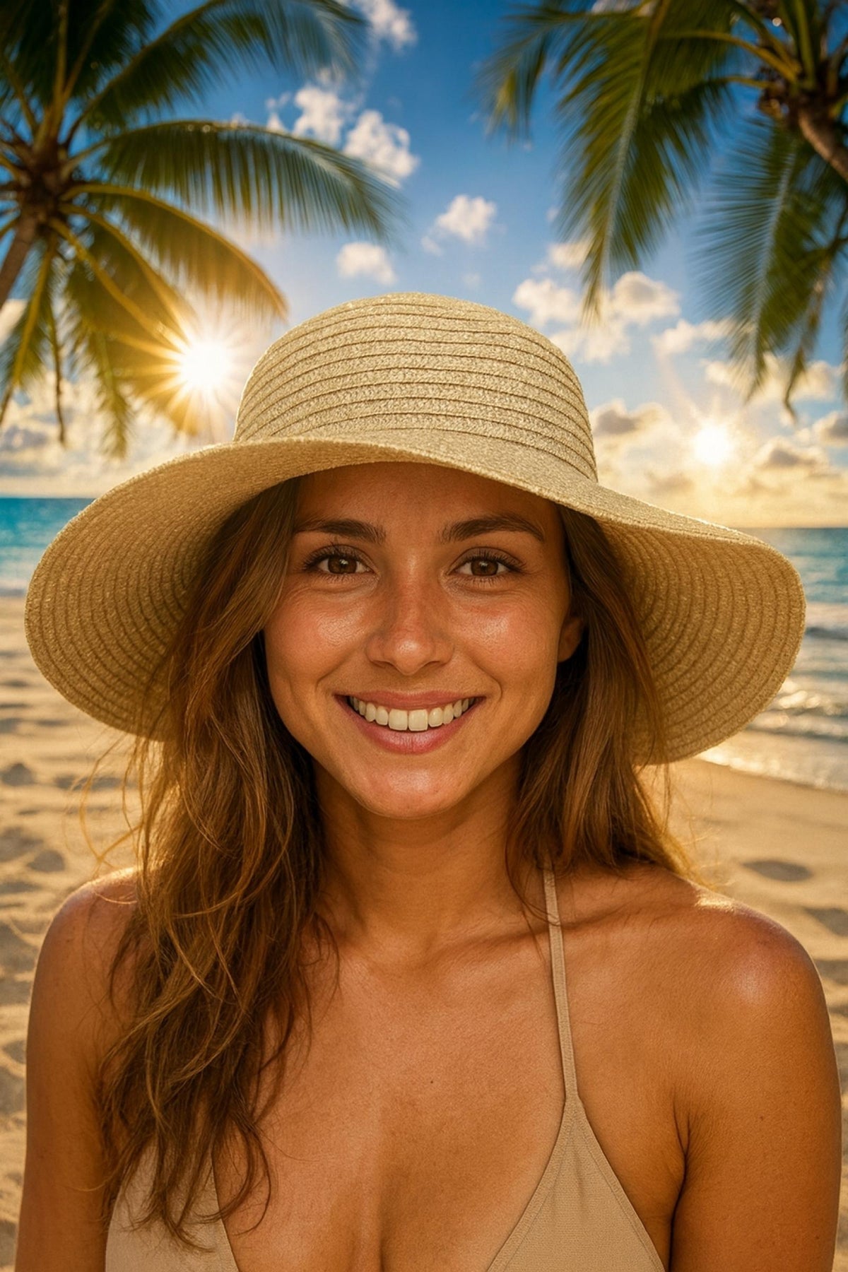 Chapeau de soleil en paille dorée - Santa Mode