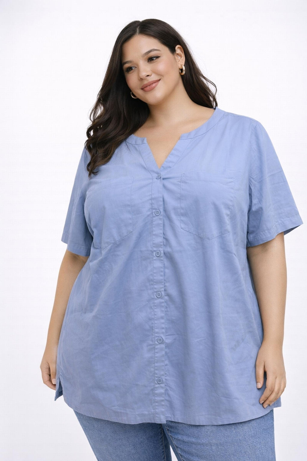 Chemise bleu ciel froncée Modèle Régina - Santa Mode