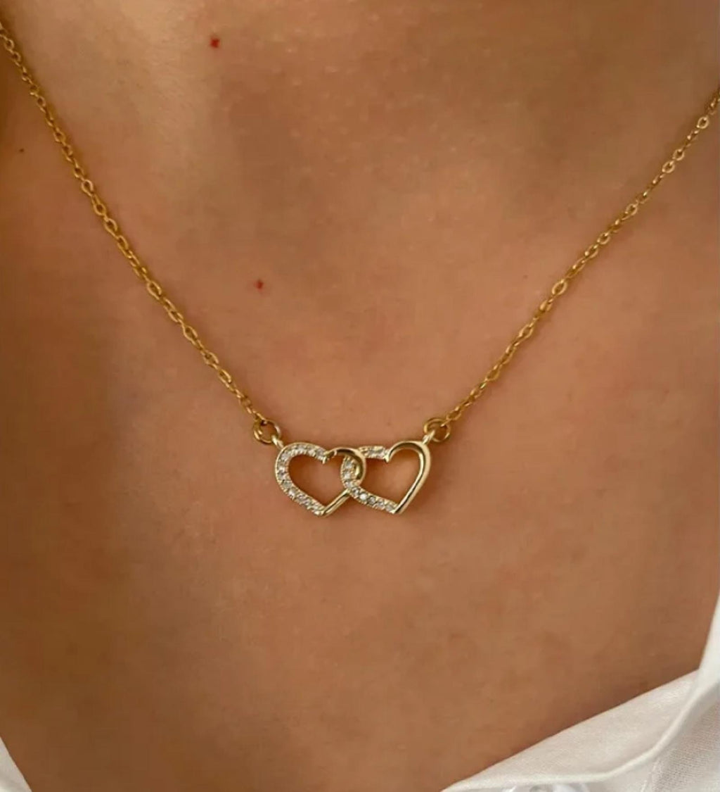 Collier Coeurs Entrelacés Dorés Acier Inoxydable - vue 2