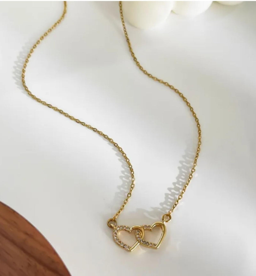 Collier Coeurs Entrelacés Dorés Acier Inoxydable - vue 3
