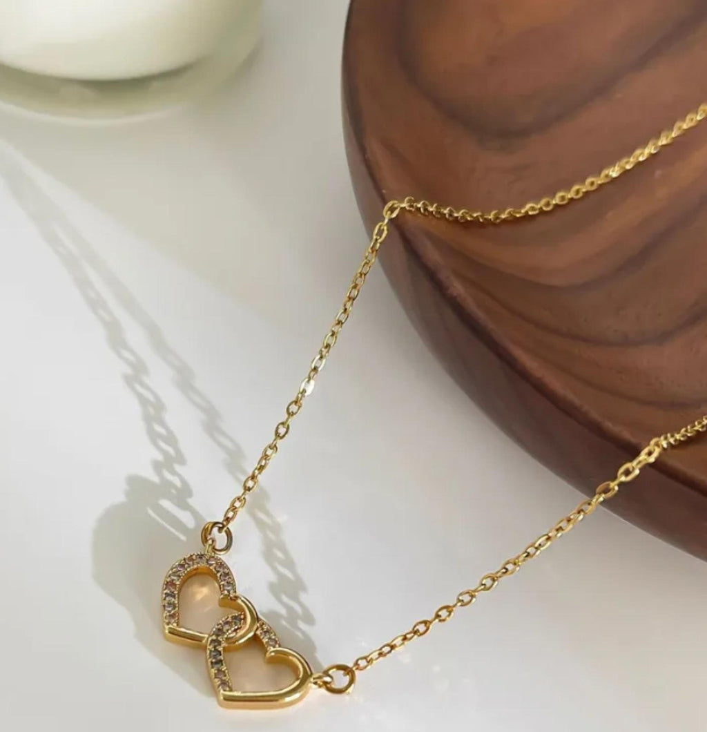 Collier Coeurs Entrelacés Dorés Acier Inoxydable - vue 4