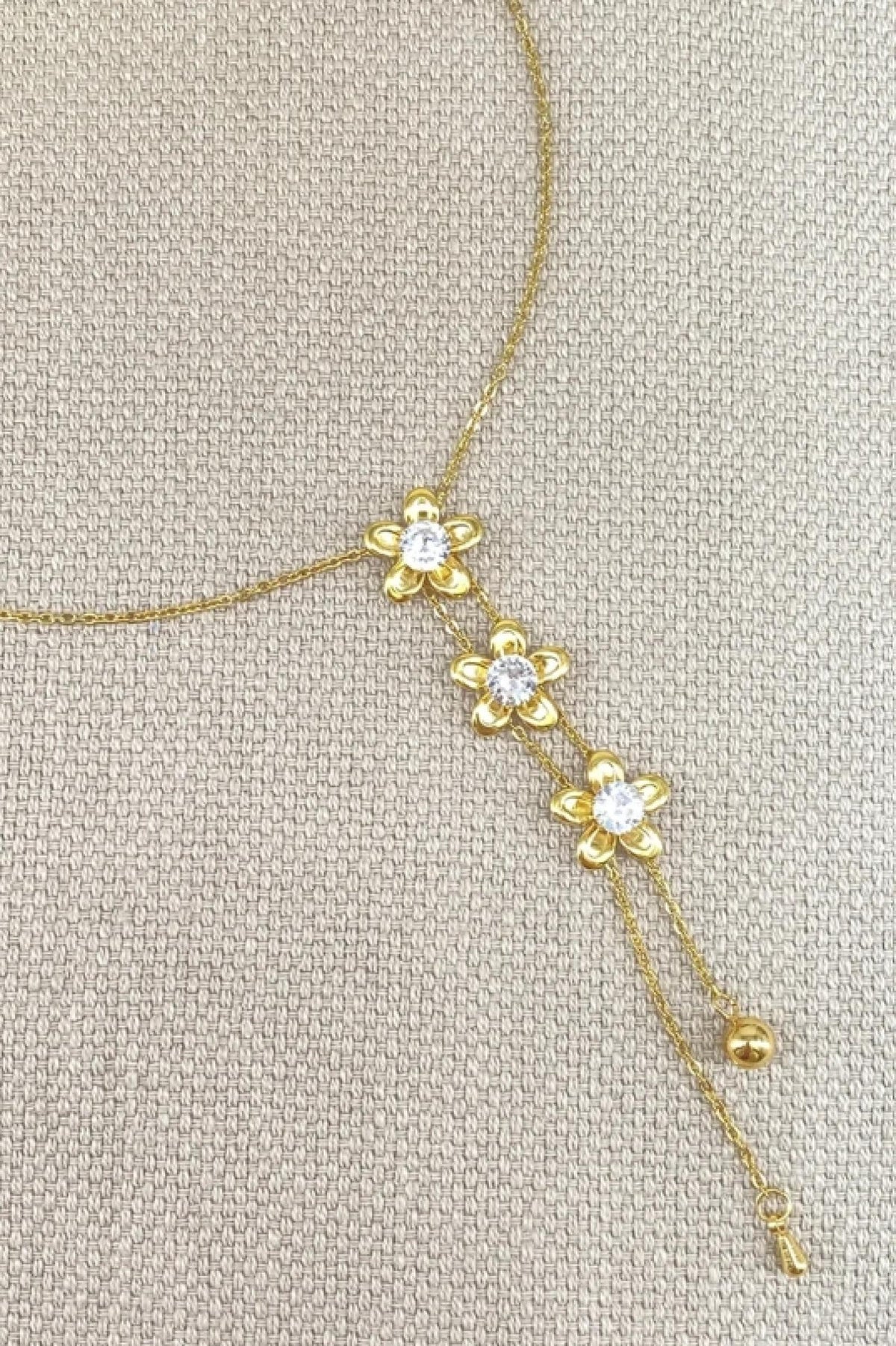 Collier Doré Triple Fleur acier inoxydable - vue 2
